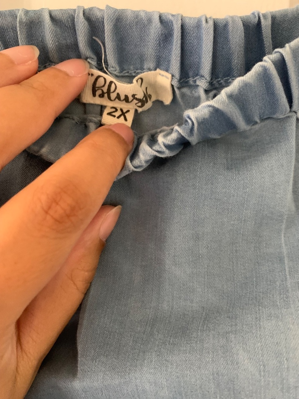 A Hint of Blush Strapless Chambray Cargo Jogger Jumpsuit Smocked Waist 2X - Picture 6 of 9